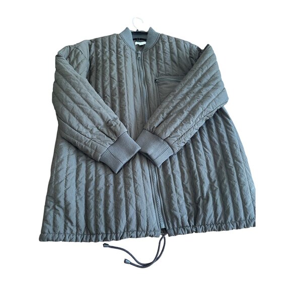 Topshop Quilted Oversized Bomber Liner Jacket  Charcoal Green Mob Wife 8-10 - Picture 6 of 13